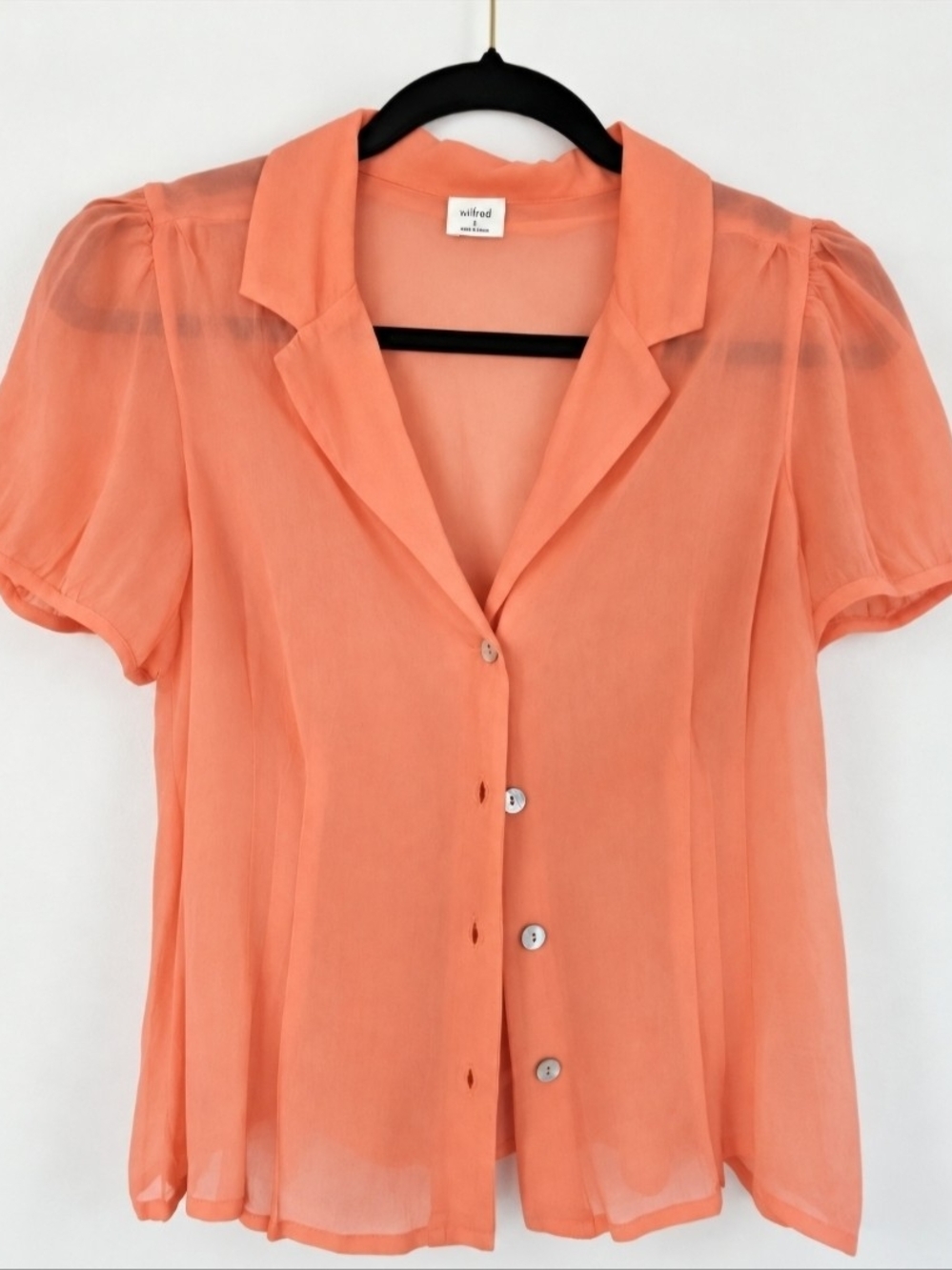 Wilfred Coral Sheer Short-Sleeve Notch Collar Blouse